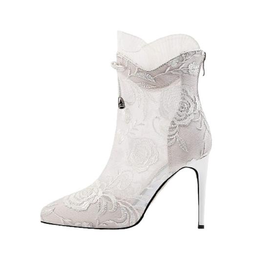 夏天靴子蕾丝绣花短靴女透气高跟木耳边网纱凉靴春秋单靴镂空网靴 商品图4