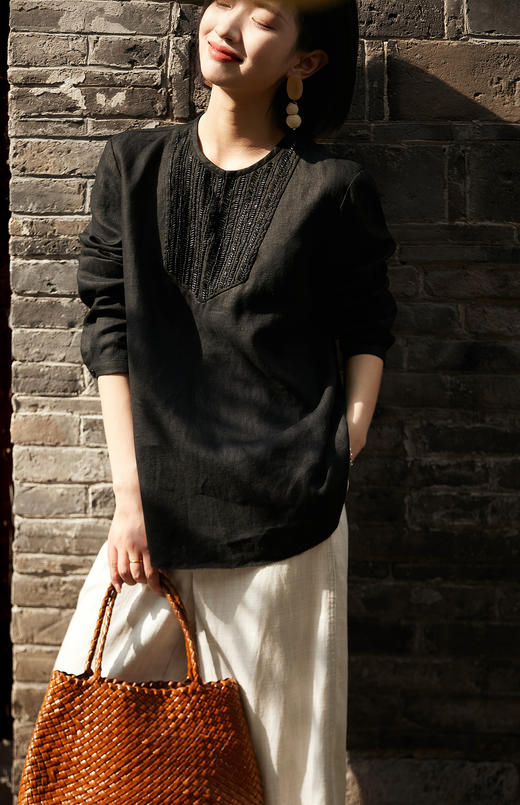 春秋新品"萬物生"法国雨露麻 舒爽透气重工钉珠衬衫 商品图5