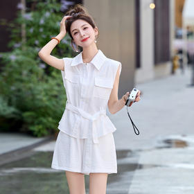 收腰显瘦时尚套装，设计感气质休闲减龄无袖两件套HR-MUZL8071