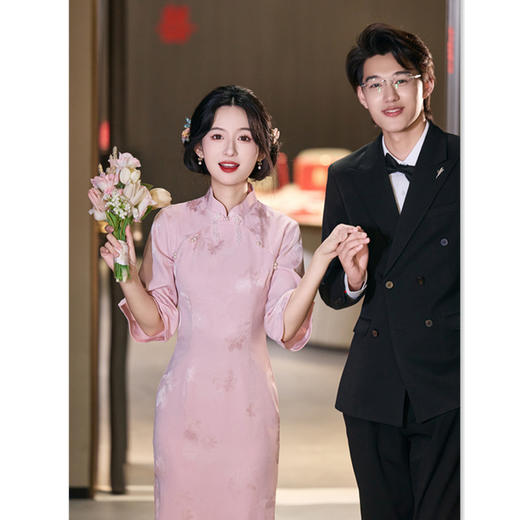 SYK11504旗袍改良新中式长款倒大袖旗袍2025秋冬新款日常可穿订婚旗袍 商品图2