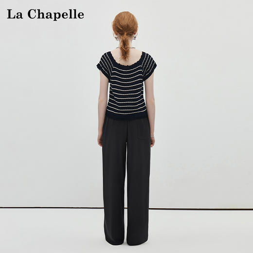 天猫同步【凉爽亚麻裤】拉夏贝尔/La Chapelle松紧腰系带休闲裤女黑色显瘦垂感百搭直筒2025新款裤 商品图2