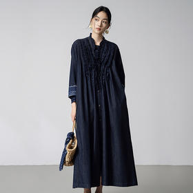 【林栖设计小店】【现货】【草木丹宁】牛仔外套上衣花边压褶2025秋季新款长款大衣1953118