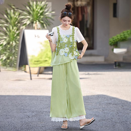 小香风重工刺绣气质名媛，时尚洋气阔腿裤两件套HR-AQHUI8108 商品图3