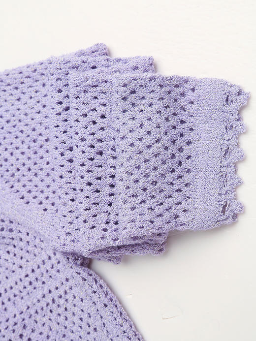 淡紫色 V 领镂空毛衣女 宽松灯笼袖 精致钩花慵懒风针织衫 商品图3