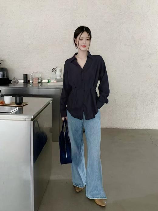 【早秋特卖】2569v领天丝麻浅长后短v领长袖衬衫-喜出 商品图1