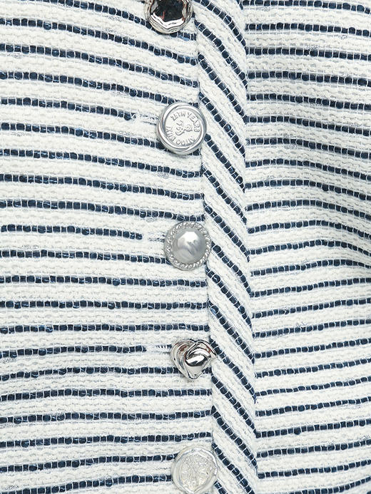 小香风条纹短外套女 圆领金属扣设计 复古时髦搭牛仔裤 商品图3