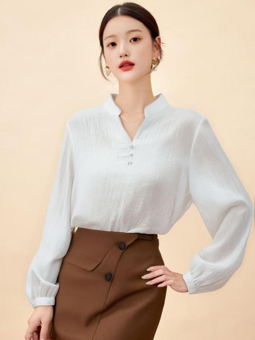 【早秋特卖】1087 V领精致泡泡长袖衬衫-喜出 商品图4