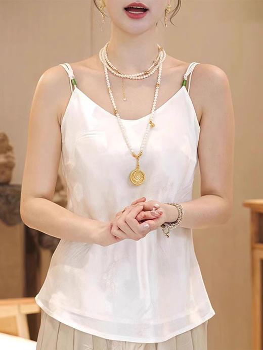 国风醋酸缎面吊带背心女夏季大码宽松新中式复古内搭无袖打底上衣 商品图0