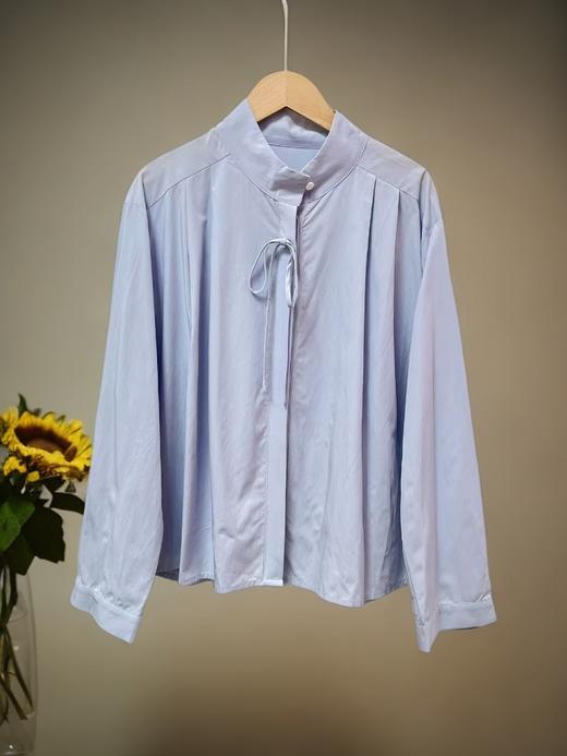【早秋特卖】品质 95%棉立领压皱蝴蝶结长袖衬衫-喜出 商品图1