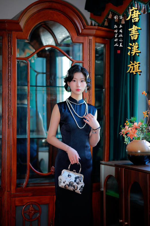 【玄丝绕月】仿龟裂纹无袖珍珠装饰设计感旗袍修身贵气 商品图1