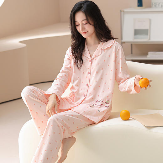 雀说 纯棉公主风睡衣女秋季长袖长裤翻领开衫可外穿家居服套装 商品图8