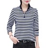 百媚生 95棉条纹长袖T恤女春秋立领上衣服5653 商品缩略图4