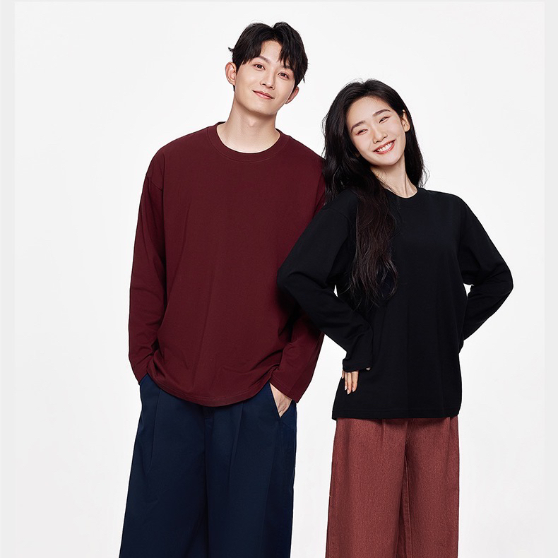 【拍2件79元，2件加购物车自动减】230g重磅纯棉长袖t恤男女同款2025秋季情侣打底衫内外搭上衣