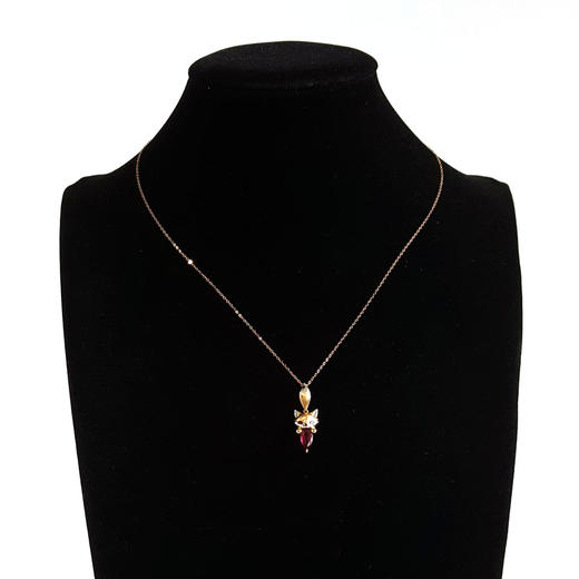 【天然正品】AU750双色金镶红宝石狐狸造型卢比莱1.035克拉水滴型碧玺吊坠项链28.3*10.5*7.3MM（皆取最大值）女士现售价：4380！060825XY08 商品图5