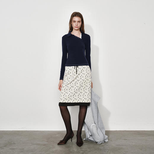 NUTH不规则波点拼接撞色抽绳直筒半身裙女 商品图2