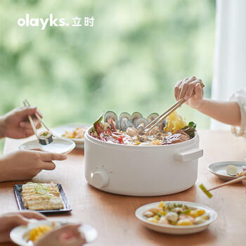 olayks立时 电煮锅电热锅小电锅宿舍泡面小火锅多功能锅煎炒煮炸一体多用途电热锅 2L 商品图4
