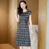 丁摩 夏季圆领时尚印花气质优雅真丝短袖连衣裙系带简约裙子5ZF-23062 商品缩略图0
