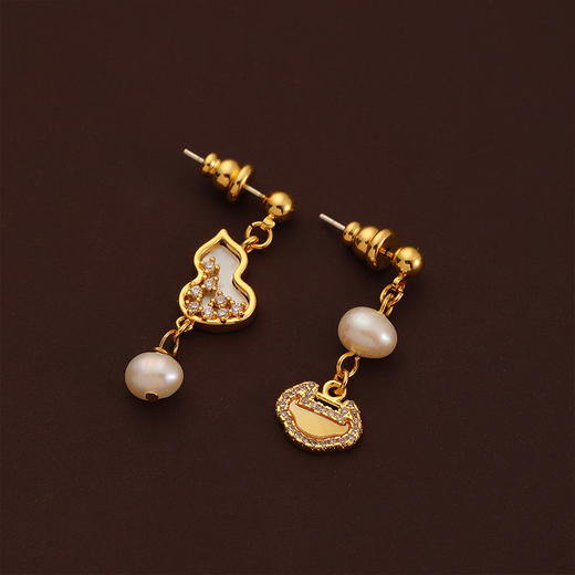 【预售3天】复古轻奢天然淡水珍珠葫芦耳环高级感简约气质时尚新中式耳饰DMS-01177 商品图1