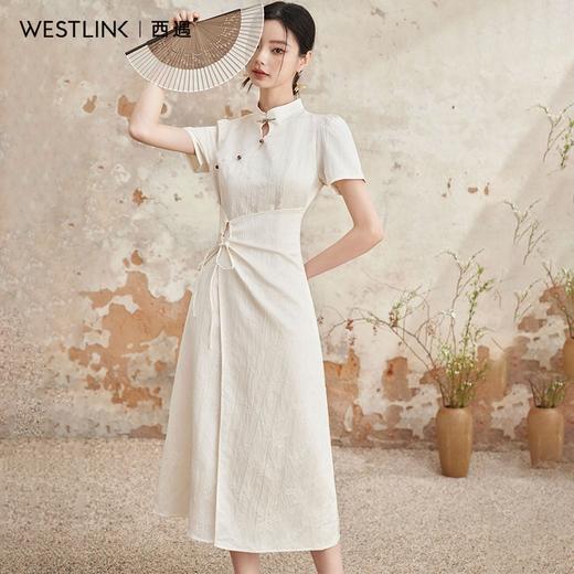 新中式国风古典提花连衣裙女新款气质优雅系带长裙V0050547 商品图2