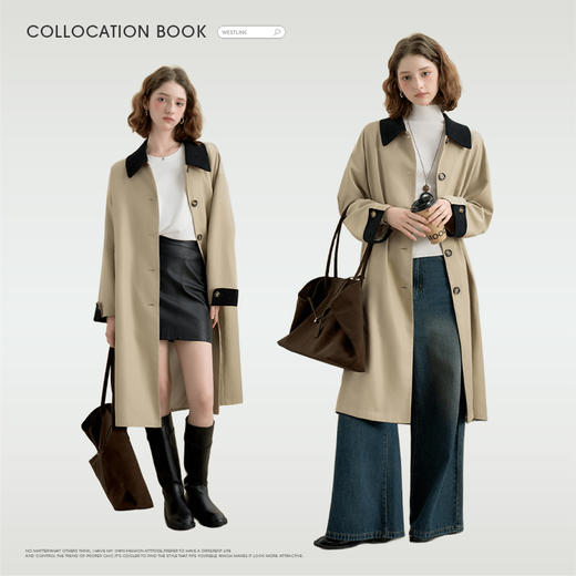 西遇复古灯芯绒拼接撞色风衣外套女秋季廓形宽松显瘦长款大衣V2951179 商品图1