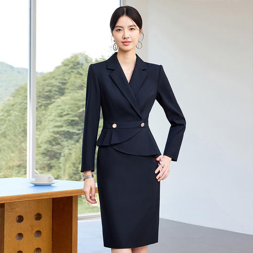 IWY/藏青色假两件西装连衣裙女正式场合酒店经理接待职业工作服25Q817 商品图0