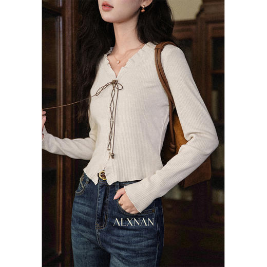 鹿向南「蝶宿云栖」咖色长袖夹克短款外套女早秋新款小众开衫上衣 商品图2