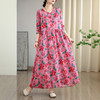 雀说 宽松大码女装印花度假风圆领文艺复古长款连衣裙 商品缩略图12