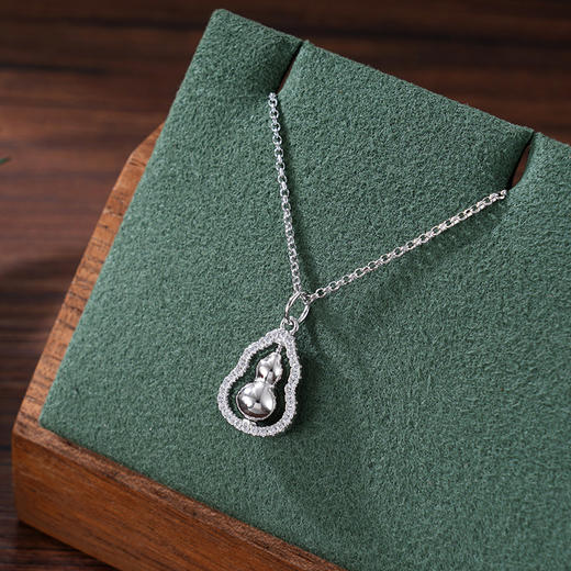 子佩集S925银【岁岁福禄】套链【FYL-1693101】纯银时尚双面锆石葫芦可转动项链2507 商品图3