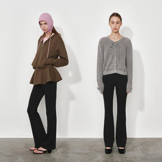 NUTH黑色弹力修身显瘦微喇叭休闲裤女 商品图2