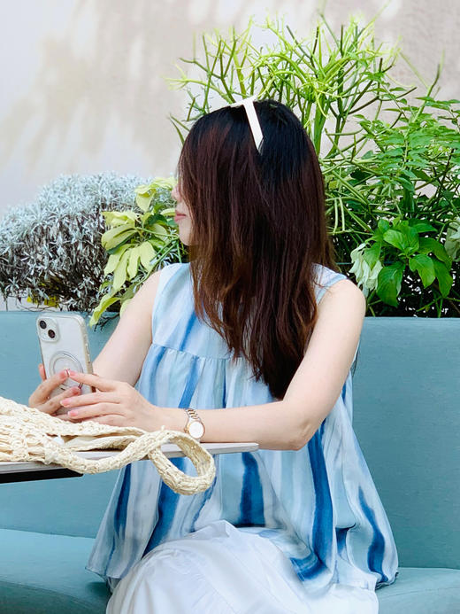 【百图lulu定制】【潮汐衬衫】水墨画渲染  蓝白条  无袖衬衫 商品图0