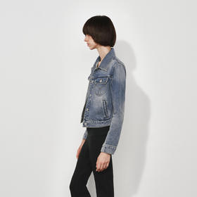 NUTH复古水洗做旧修身正肩短款牛仔外套女