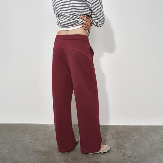 NUTH 可束脚直筒卫裤基础款宽松抽绳休闲裤女 花灰色/勃艮第红 商品图3