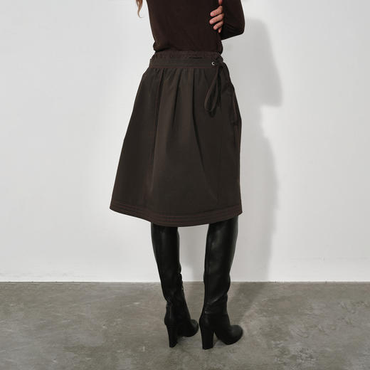 NUTH复古拼接半身裙双腰头中长款a字伞裙女 棕咖色 商品图7