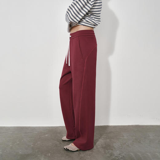 NUTH 可束脚直筒卫裤基础款宽松抽绳休闲裤女 花灰色/勃艮第红 商品图5
