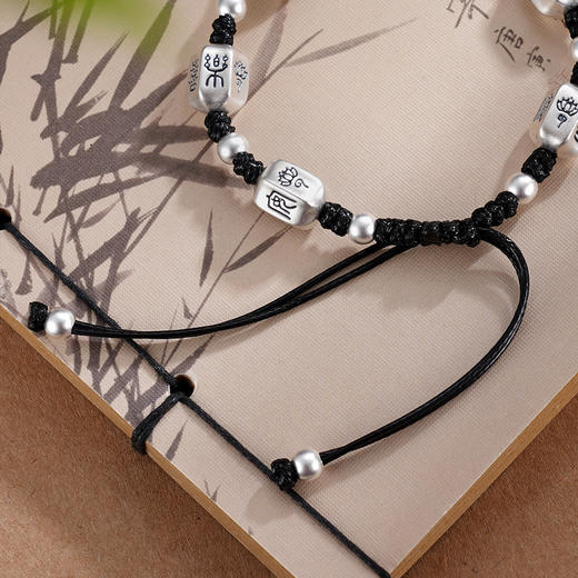 子佩集S999银【心悦莲开】手链【SC001268】纯银仿古平安喜乐莲花灯笼黑绳2507 商品图3