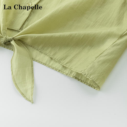 天猫同步【凉感天丝莱赛尔】拉夏贝尔/La Chapelle轻奢！高品质翻领系带长袖衬衫短款慵懒风气质防晒衬衣★ 商品图4