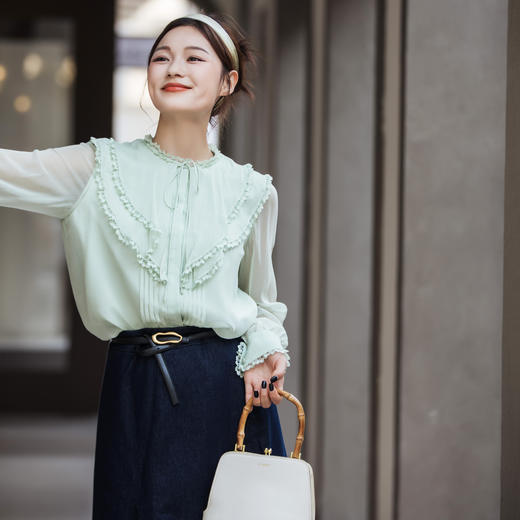 【林栖设计小店】【现货】桑蚕丝衬衣蕾丝花边宽松显瘦2025秋季新款花仙子上衣女1953018 商品图0