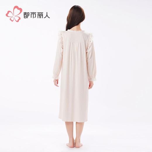 都市丽人睡衣女针织提花睡衣女士家居服长袖裙棉质睡裙LHH6H2 商品图3