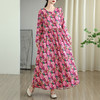 雀说 宽松大码女装印花度假风圆领文艺复古长款连衣裙 商品缩略图1