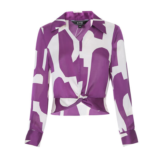 EITIE爱特爱秋季新款时尚扭结设计高级感通勤显瘦印花上衣7913621 商品图6