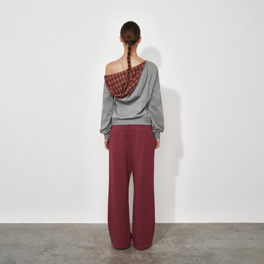 NUTH 可束脚直筒卫裤基础款宽松抽绳休闲裤女 花灰色/勃艮第红 商品图6