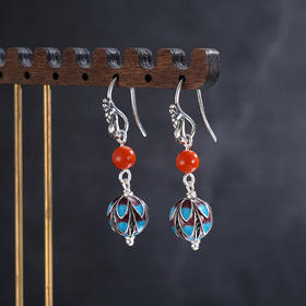 子佩集S925银【雀舞吉祥】耳环【ES00728】纯银孔雀南红珐琅彩2507