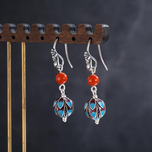 子佩集S925银【雀舞吉祥】耳环【ES00728】纯银孔雀南红珐琅彩2507 商品图2