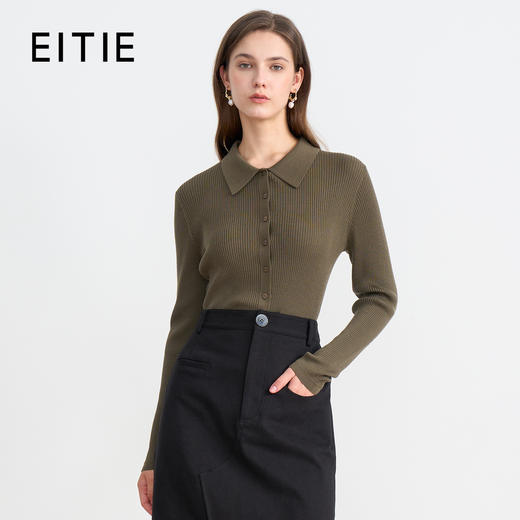【polo领气质开衫】EITIE爱特爱简约显瘦羊毛针织衫2025秋季新款针织衫D2501907 商品图2