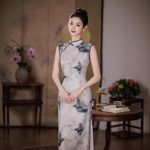 【预售3天】新款双层华尔缎长款修身显瘦日常旗袍8145 商品图1