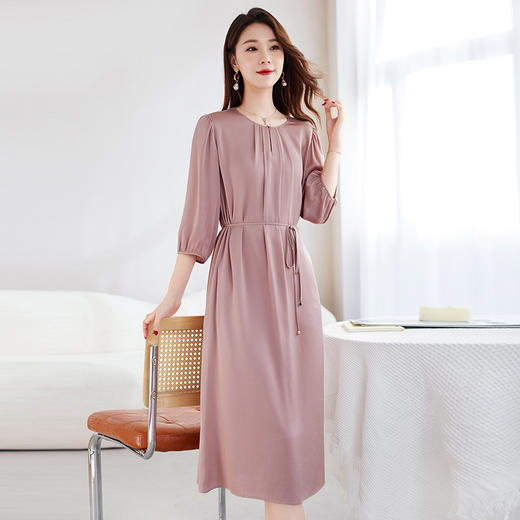 丁摩 【优雅轻奢】真丝弹力双乔中长裙夏新气质显瘦桑蚕丝连衣裙女5ZF-9586 商品图5