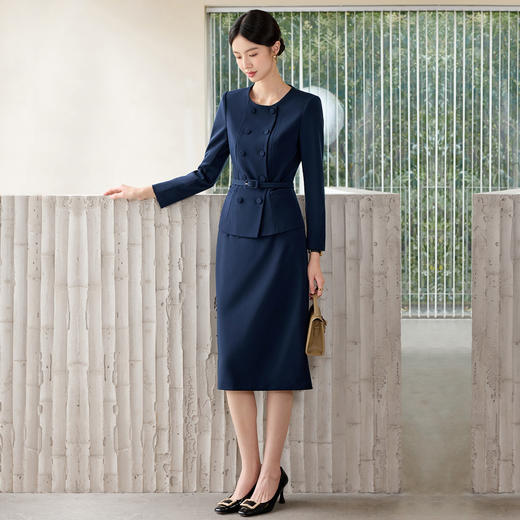 IWY/藏青色西装套裙女秋季高级感正式场合职业裙装工作服WCS099 商品图5