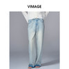 VIMAGE纬漫纪复古水洗撞色高腰宽松直筒显瘦牛仔裤2025季夏新款V2305940 商品缩略图0