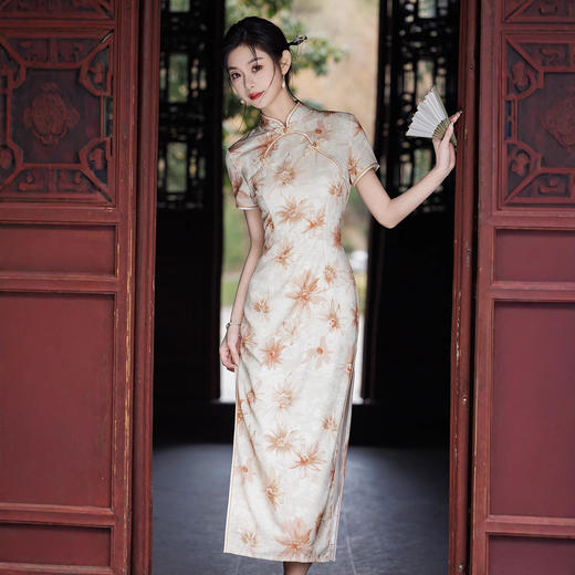 双层华尔缎长款旗袍，修身显瘦日常旗袍LJX-8146 商品图2