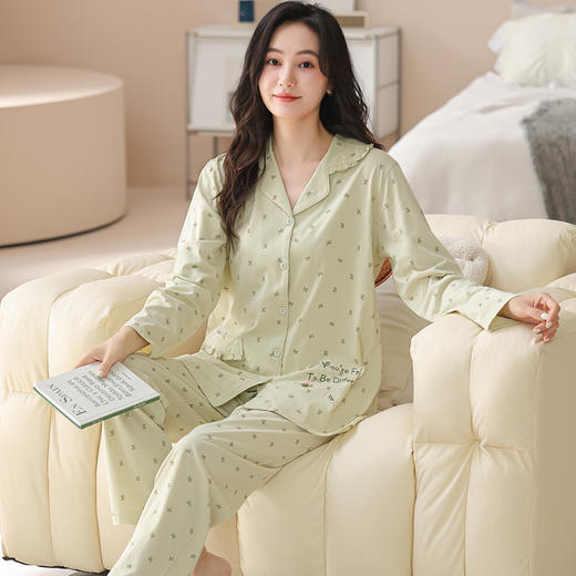 雀说 纯棉公主风睡衣女秋季长袖长裤翻领开衫可外穿家居服套装 商品图7